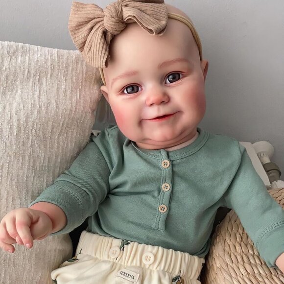 🆕 Reborn Baby Doll Green Smile Silicone Vinyl Limbs Soft Body Realistic Toddler - Picture 4 of 6